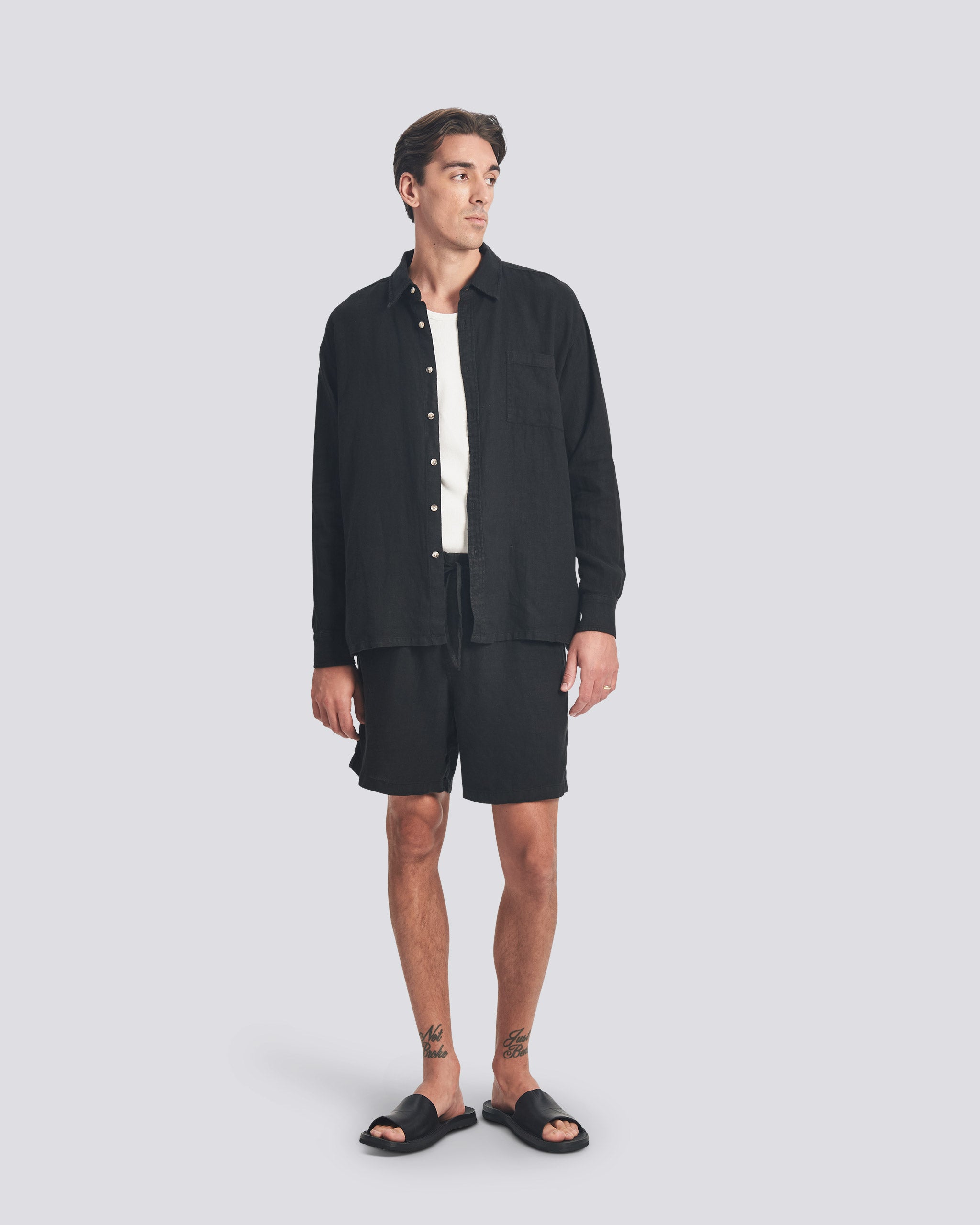 Black Linen Leisure Shirt