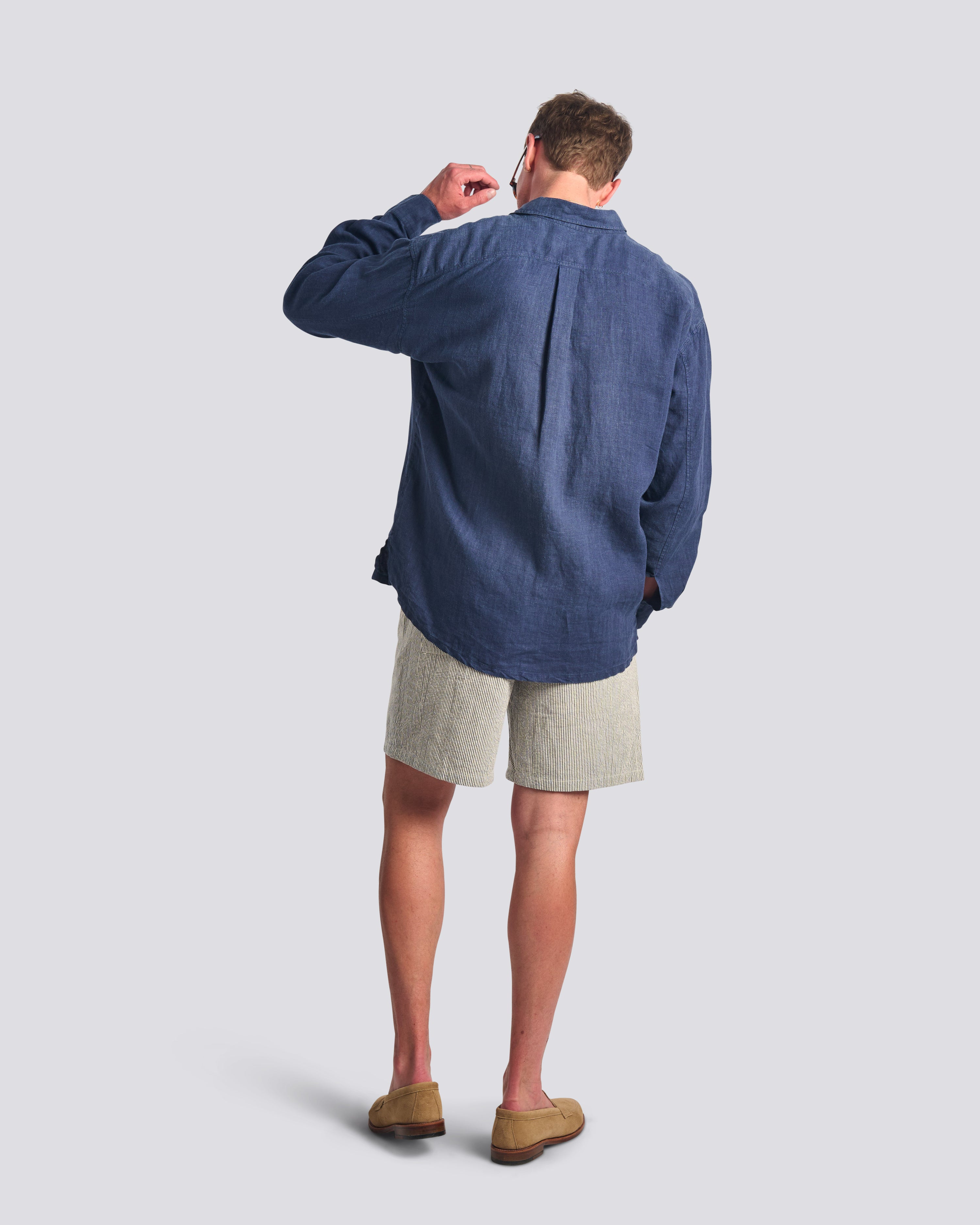Navy Linen Leisure Shirt