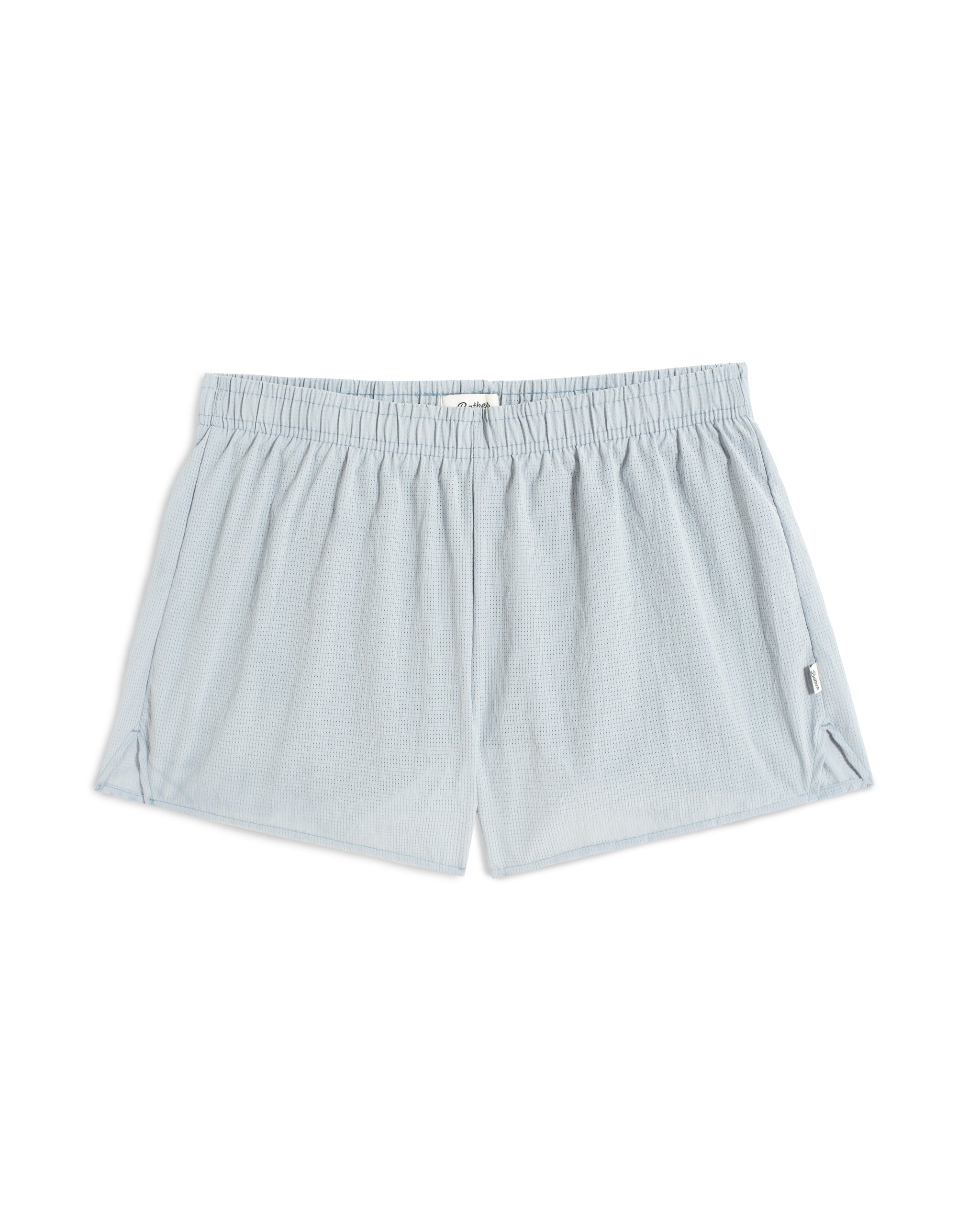 Front view of 3.5 inch inseam Bather Active Trunk in blue featuring lightweight recycled Japanese DotAir nylon with stretch fabric and compression liner