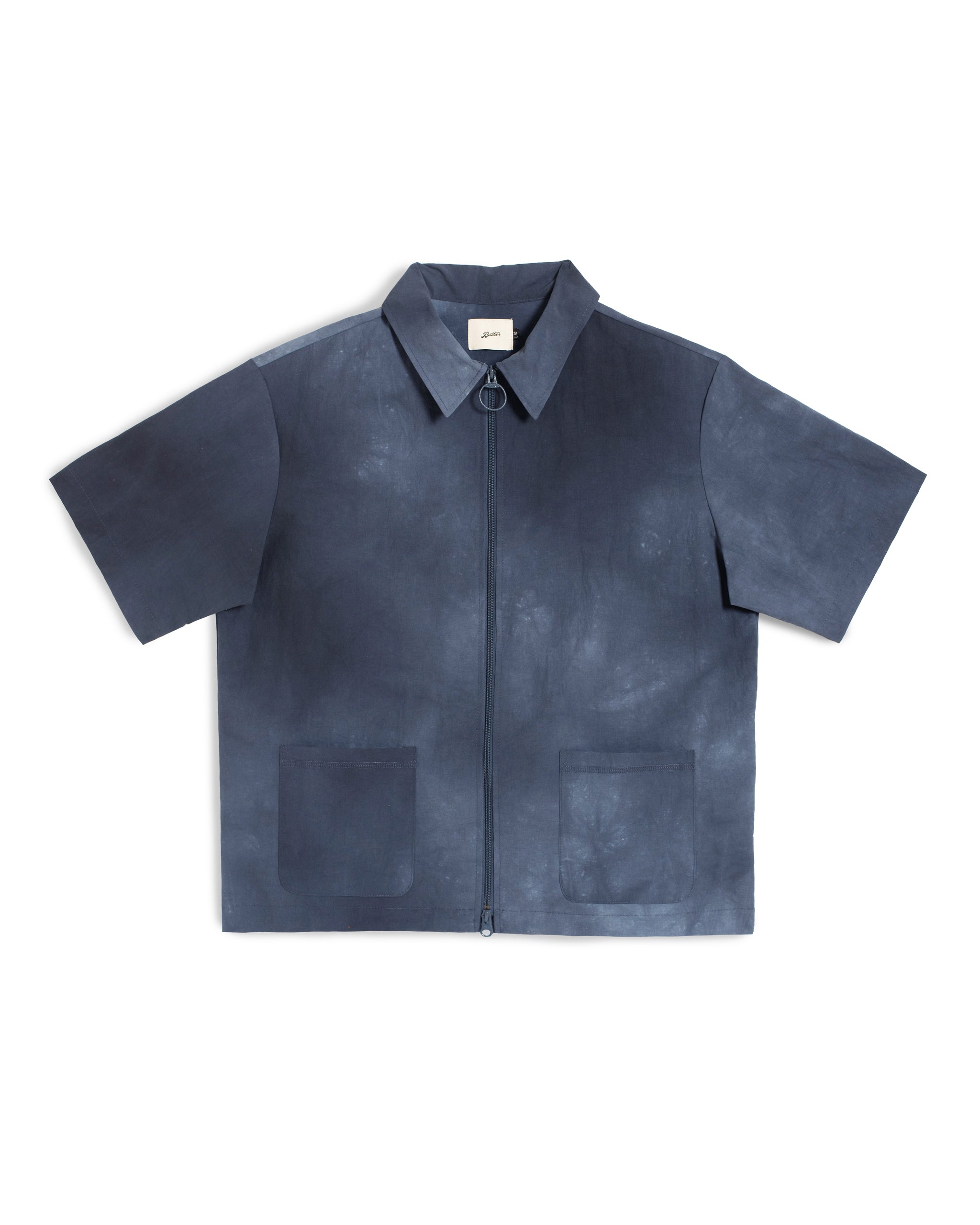 blue bather zip polo shirt on white background