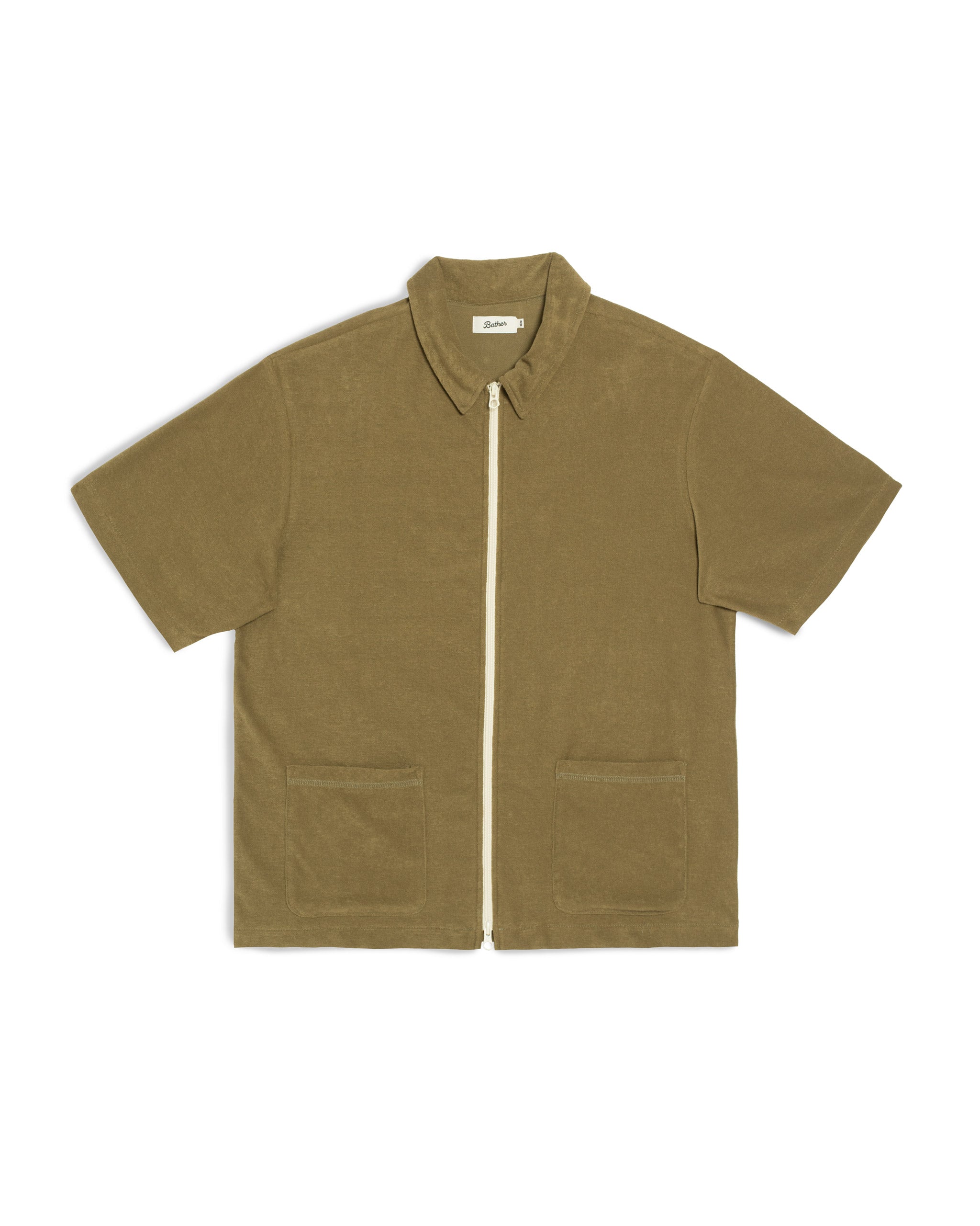 Bather green zip polo on white background