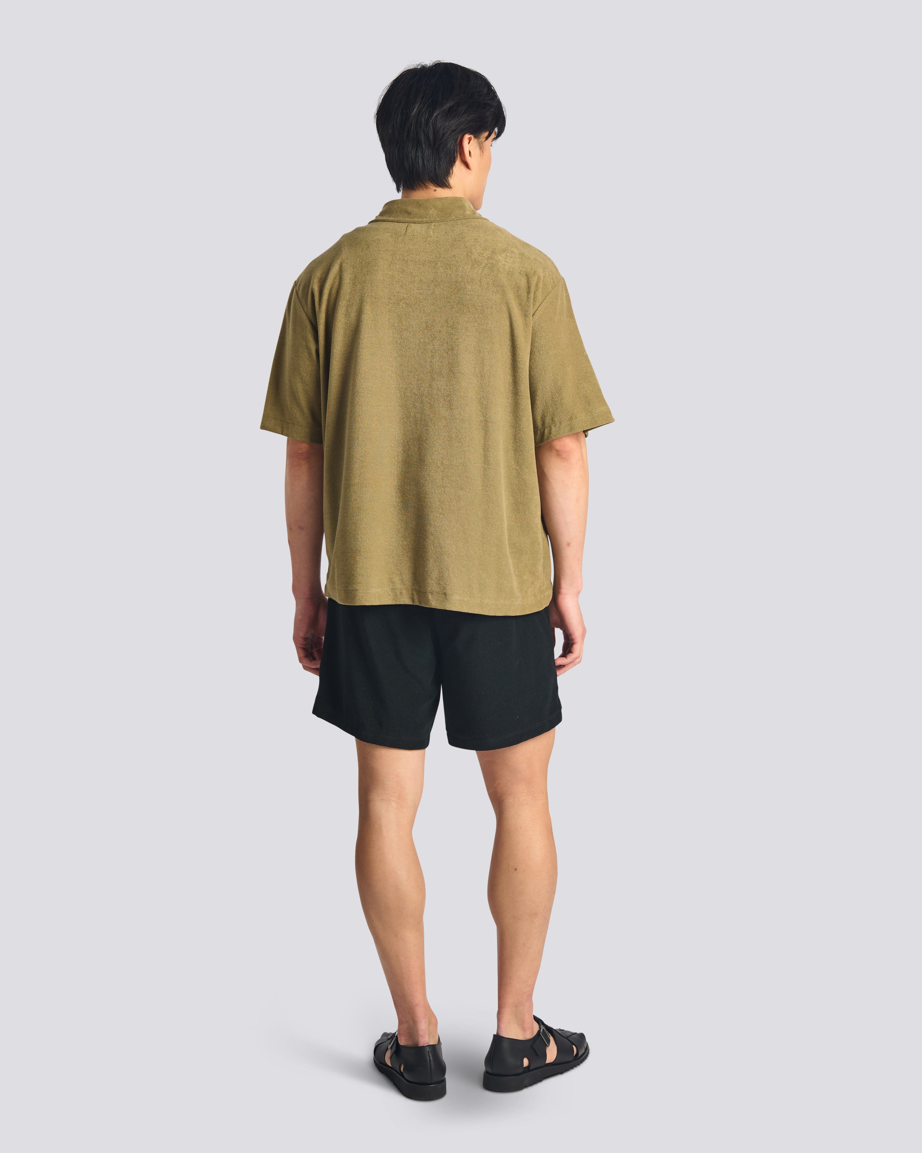 Bather green zip terry polo on male model