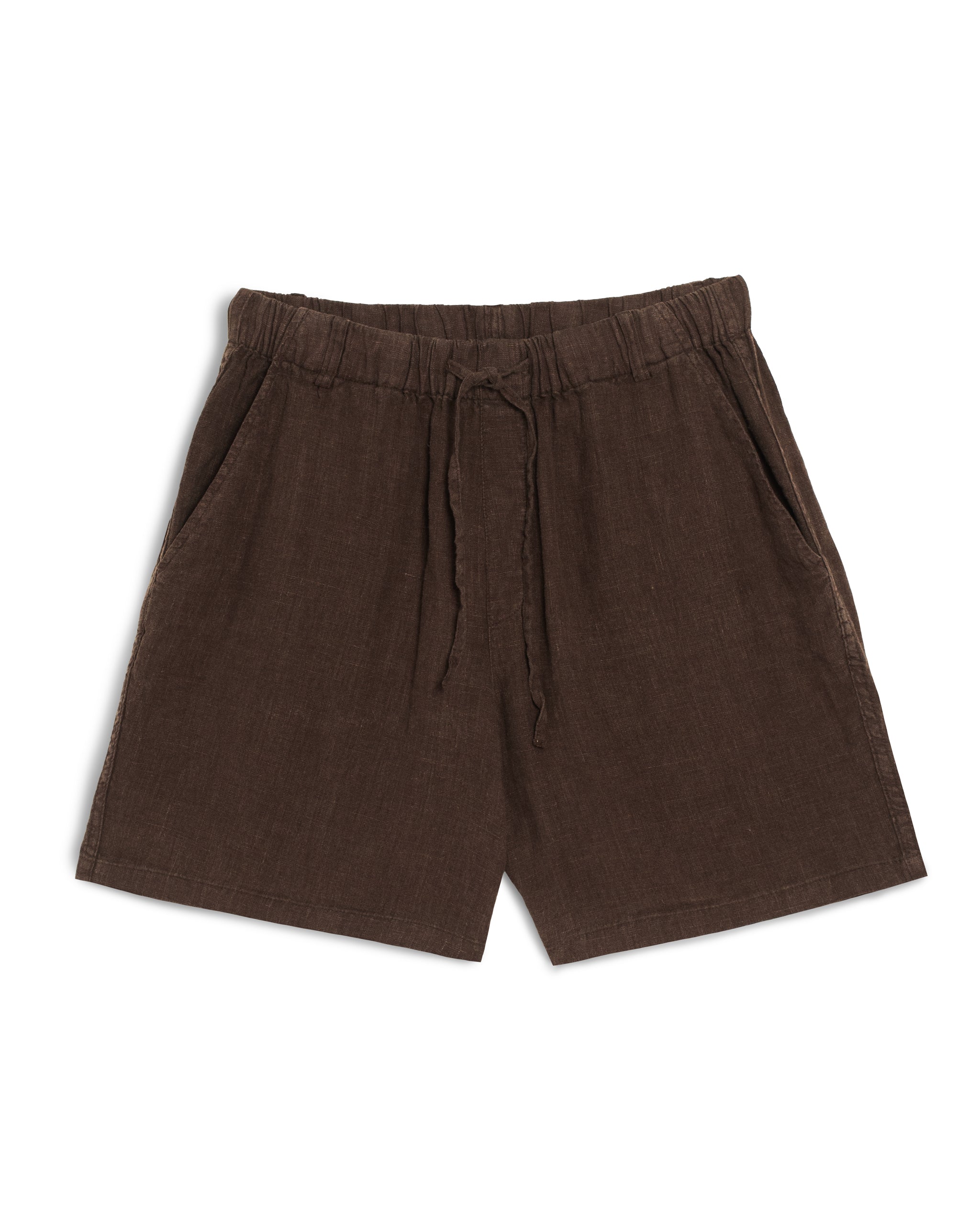 Bather men's dark brown linen drawstring short on a white background