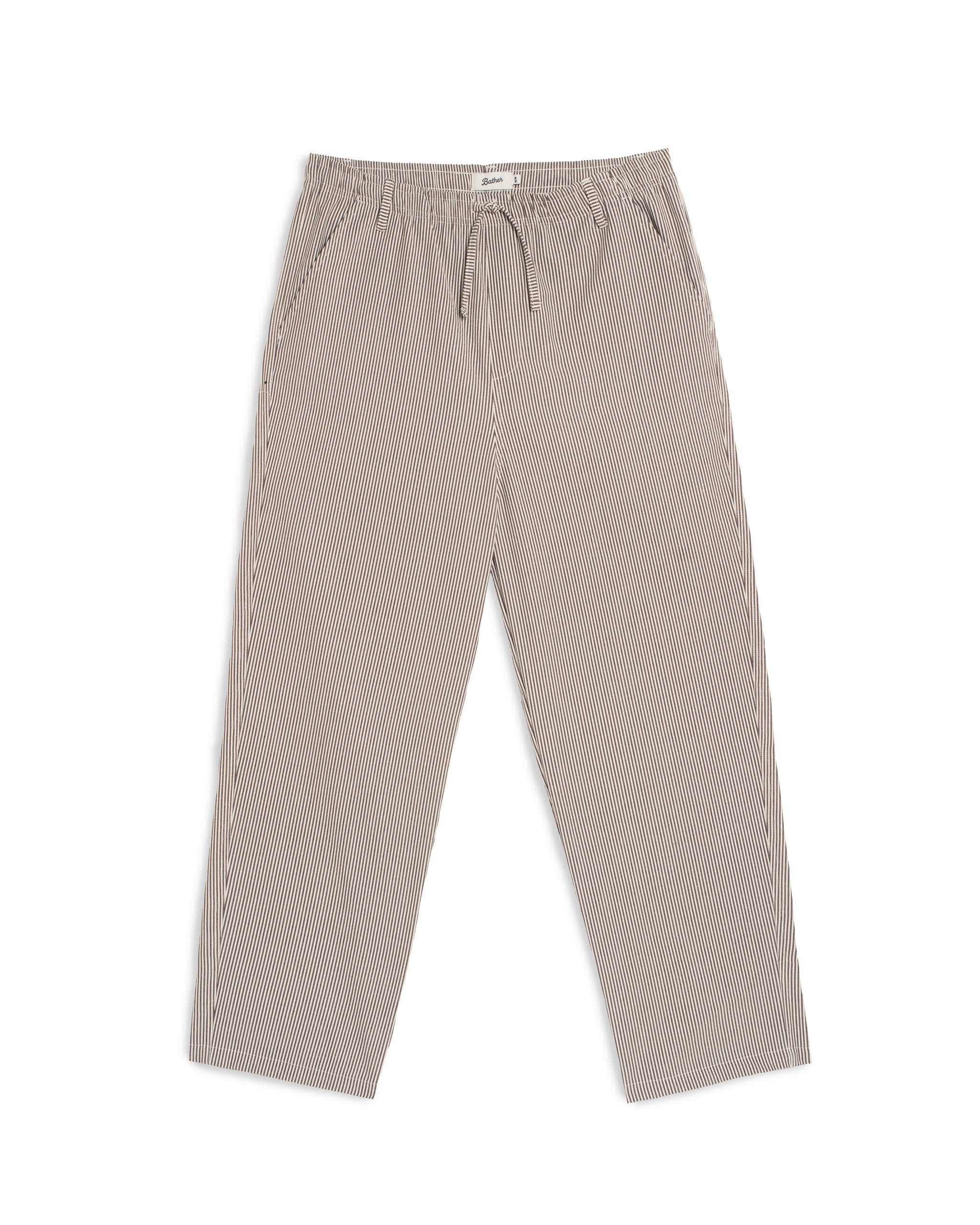 Bather brown pinstripe leisure pant on white background