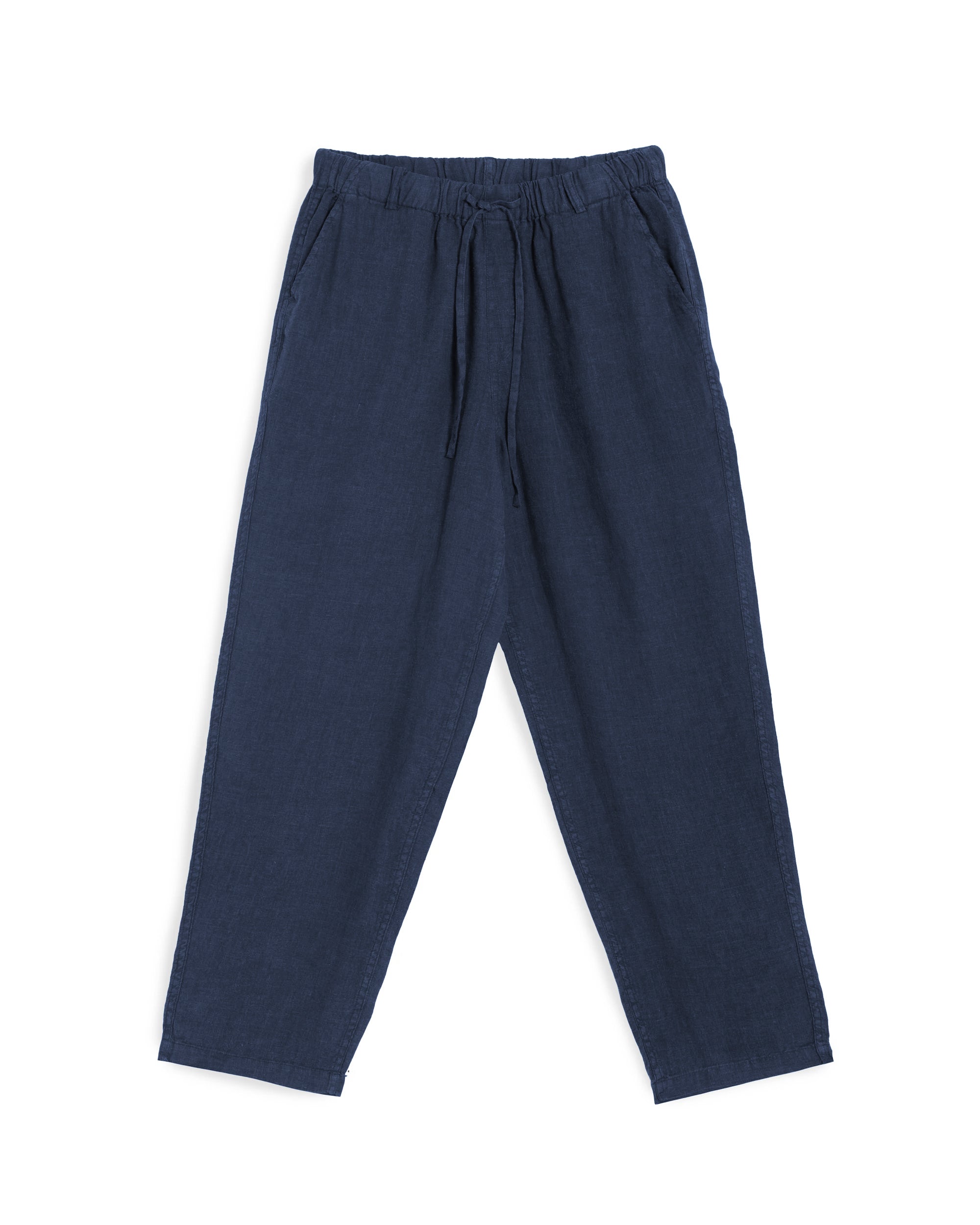 Bather men's navy linen drawstring pant on white background