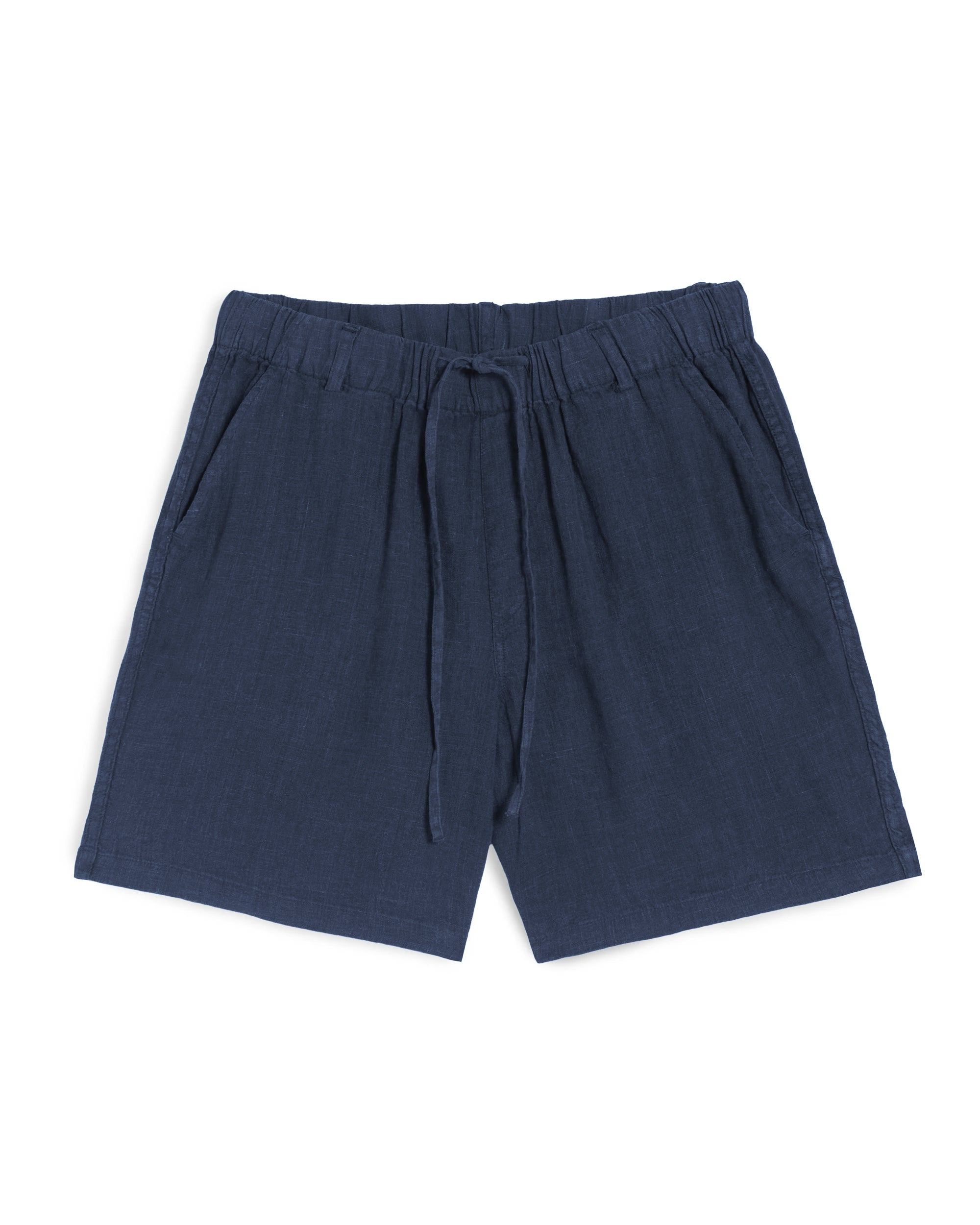 Bather men's navy linen drawstring shorts on white background