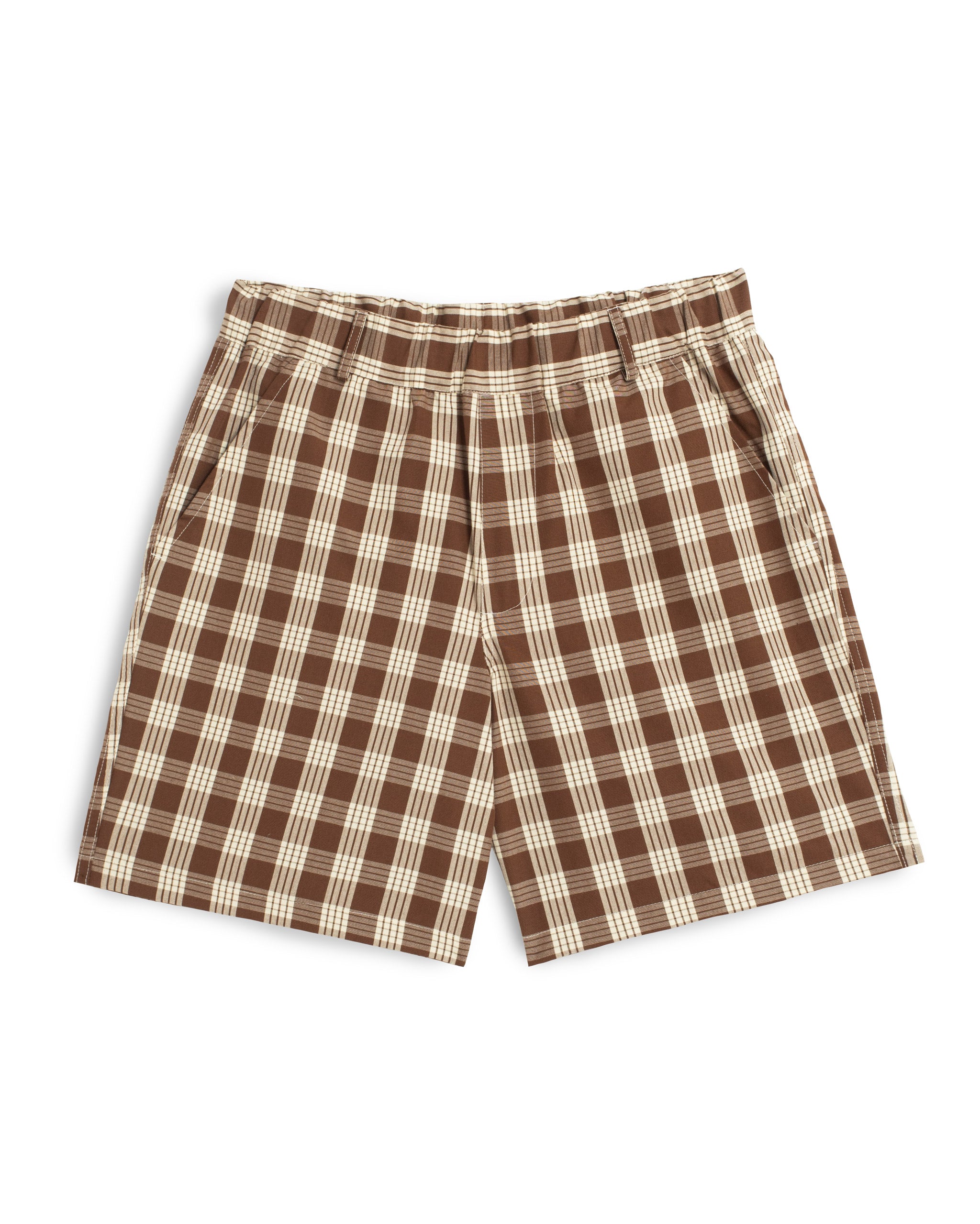 Bather men's dark brown check print leisure shorts on a white background