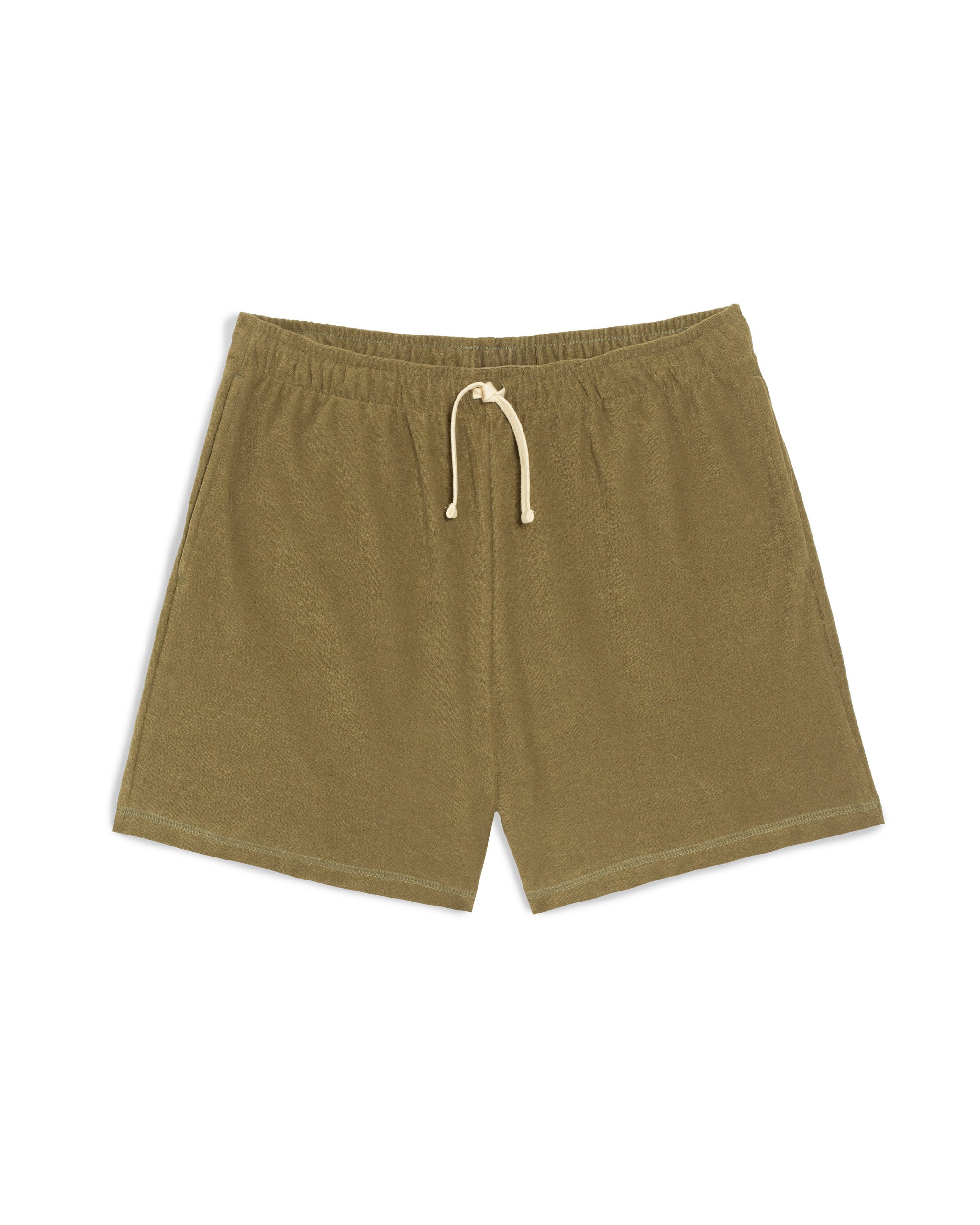 Bather men's army green towel terry drawstring short on a white background