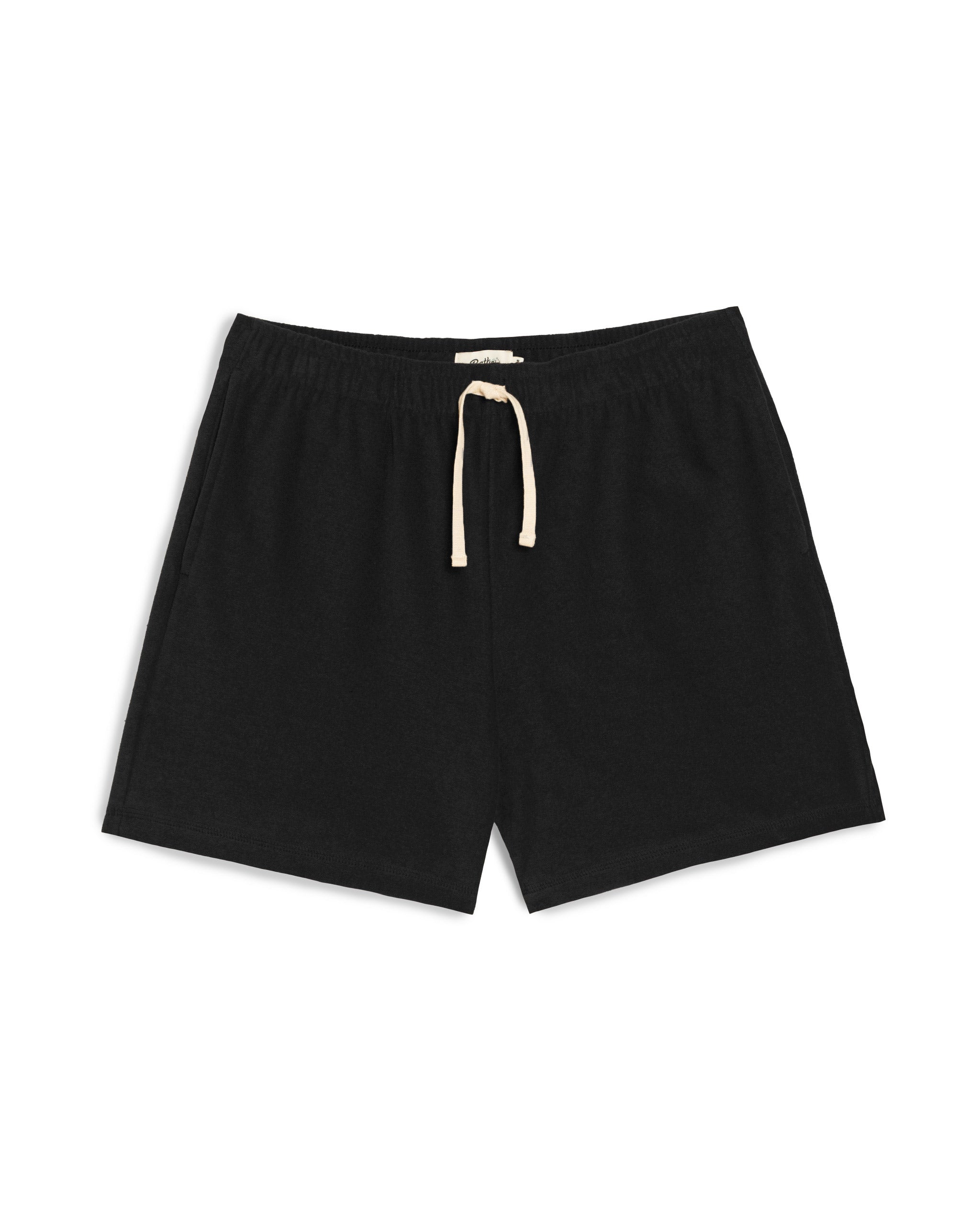 Bather men's black towel terry drawstring shorts on a white background