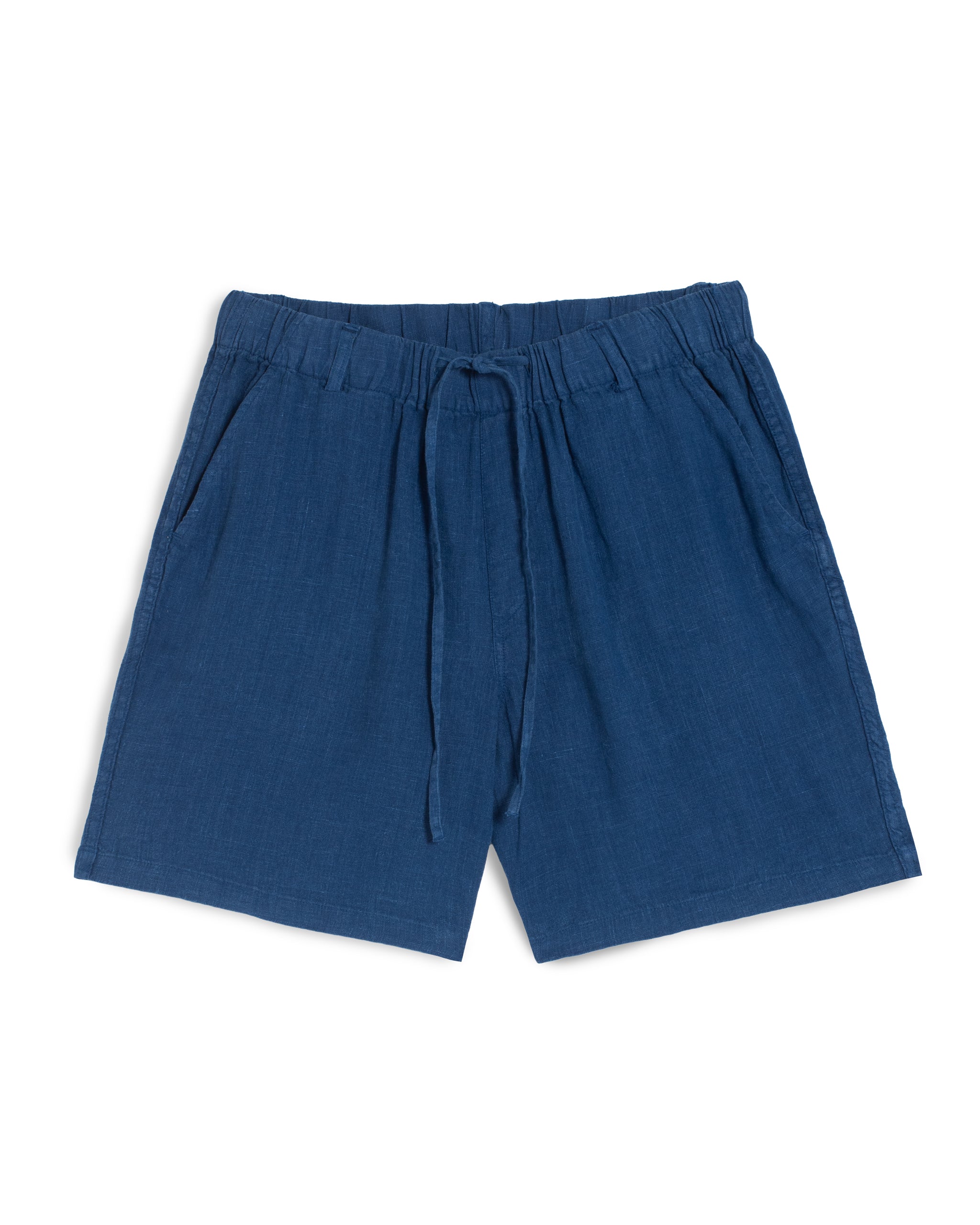 Bather men's blue linen drawstring short on a white background