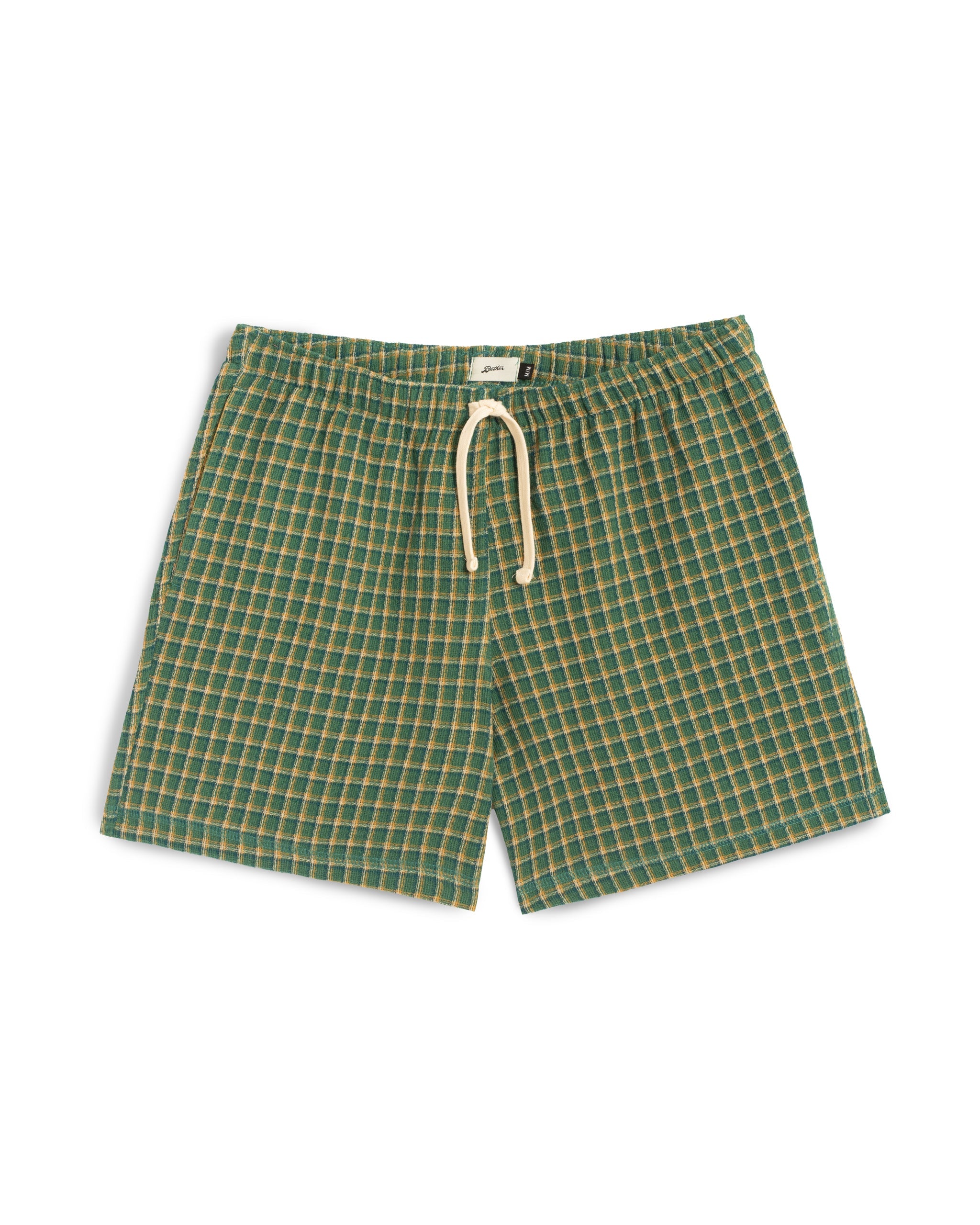 Bather men's green and yellow check drawstring shorts on a white background
