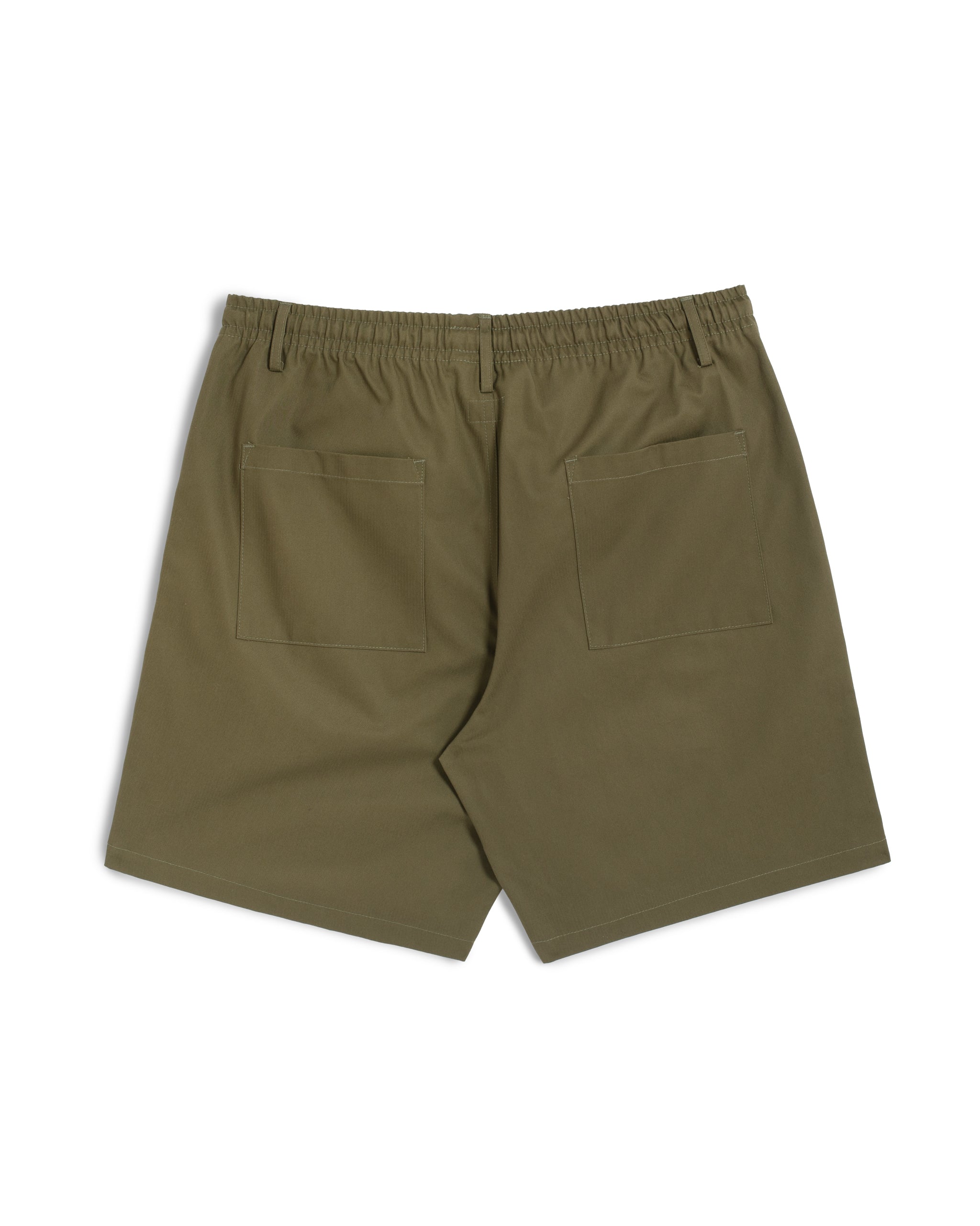 Back view of Bather men's olive green drawstring shorts
