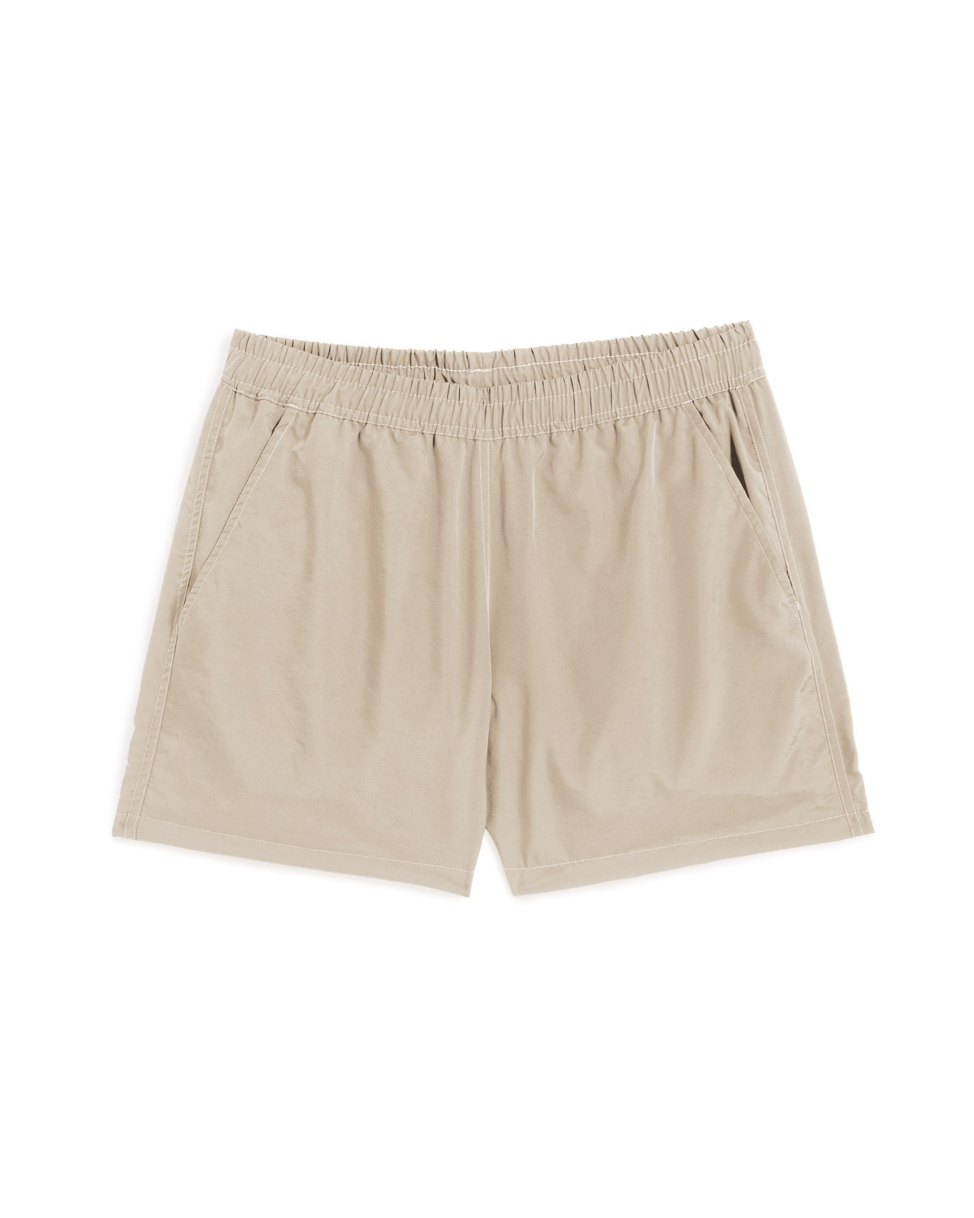 Beige Bather shiny swim trunks on a white background
