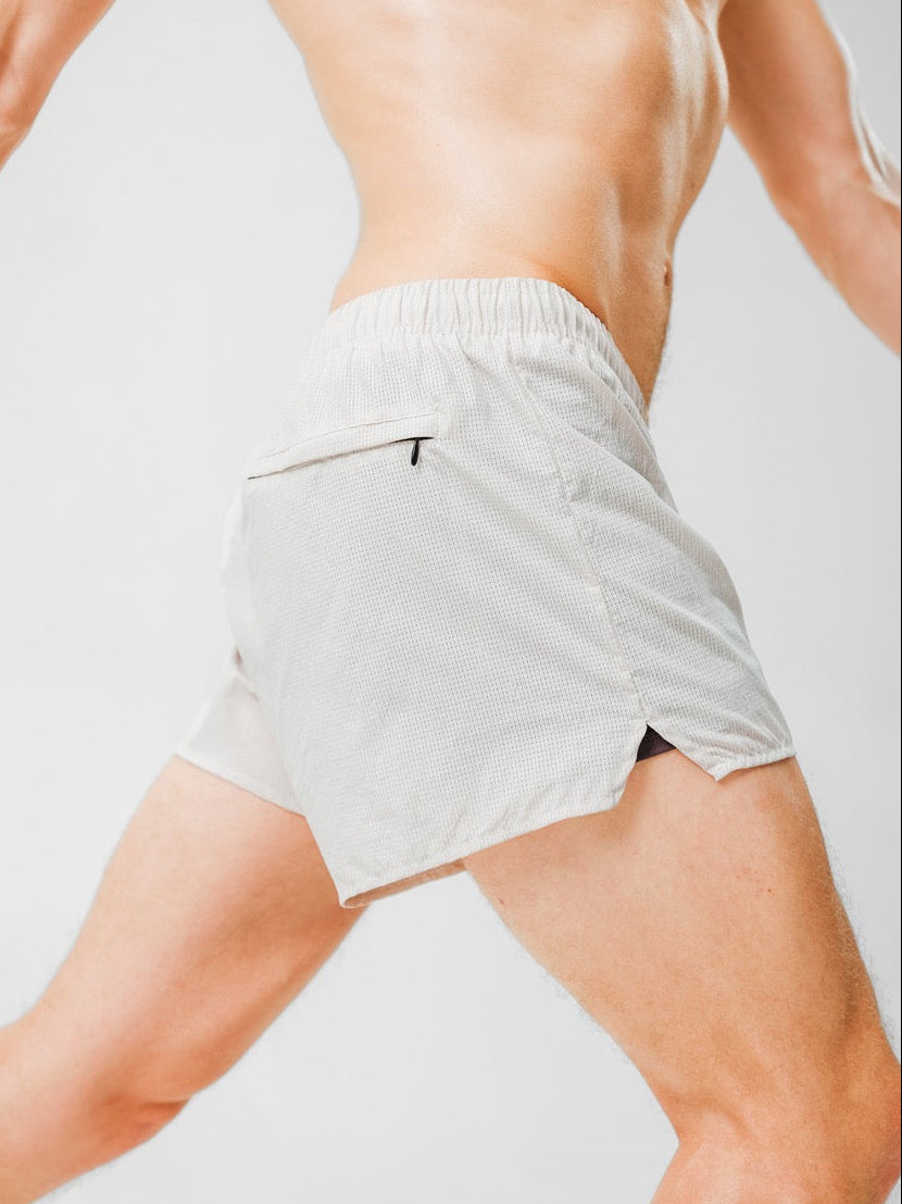 Close up of active shorts on model and in action
