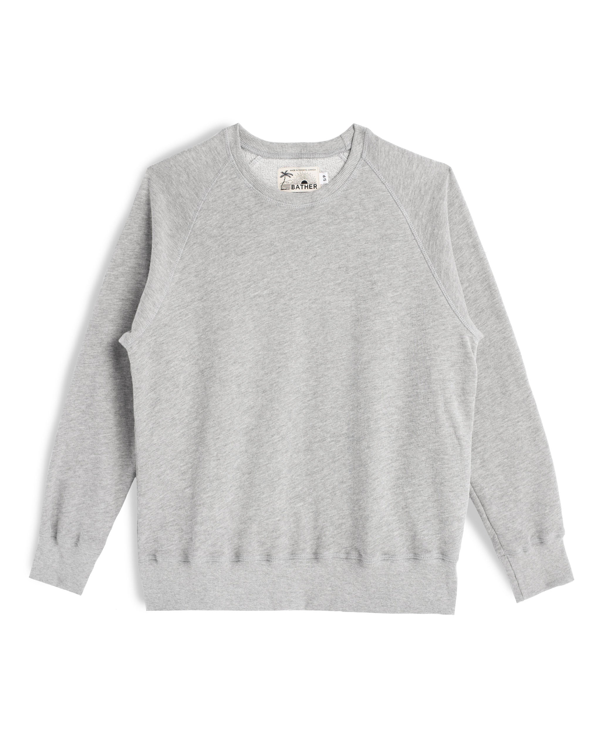 Grey french terry raglan sleeve crewneck sweatshirt