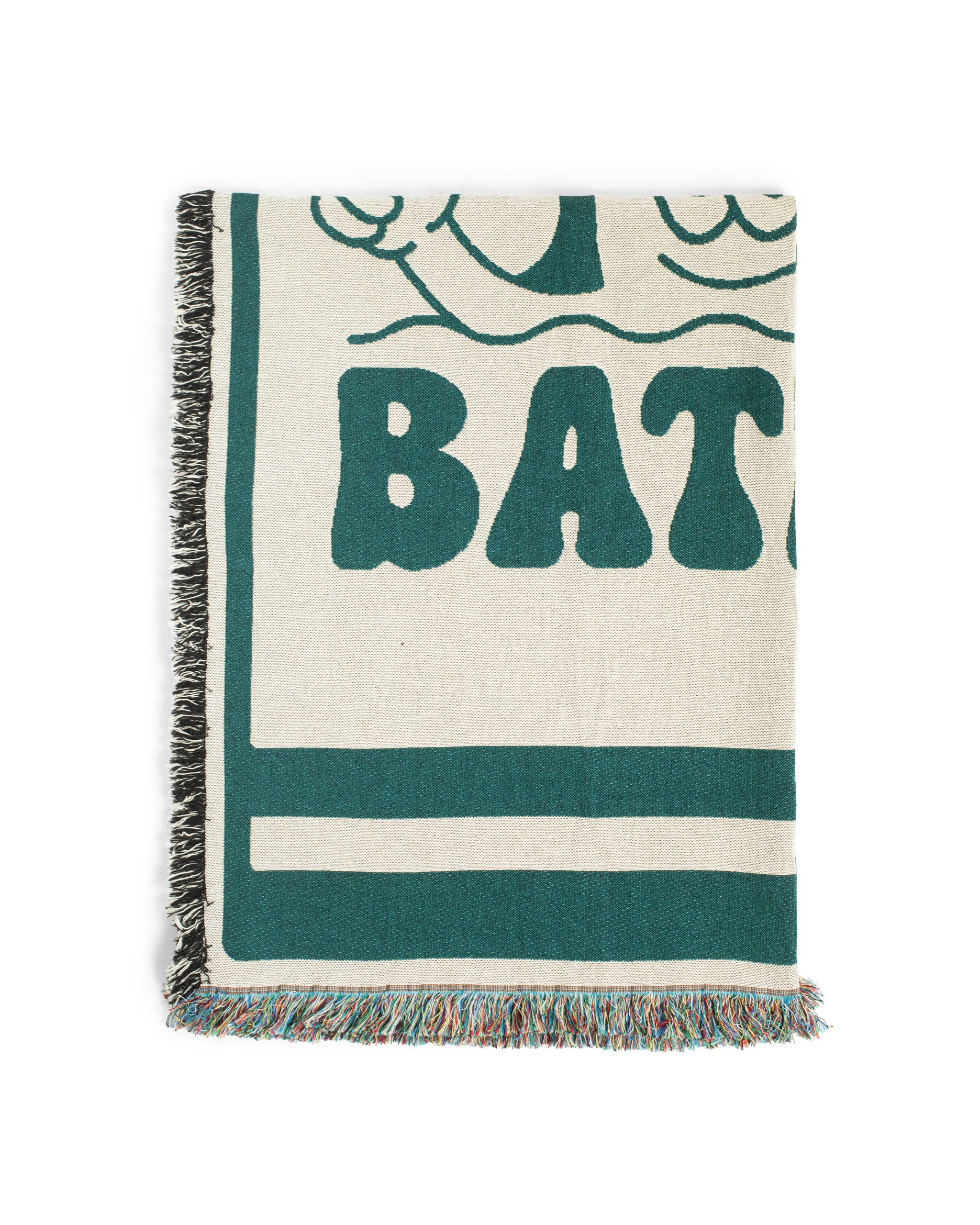 Folded Green and Natural Sunshine Graphic Cotton Throw Blanket