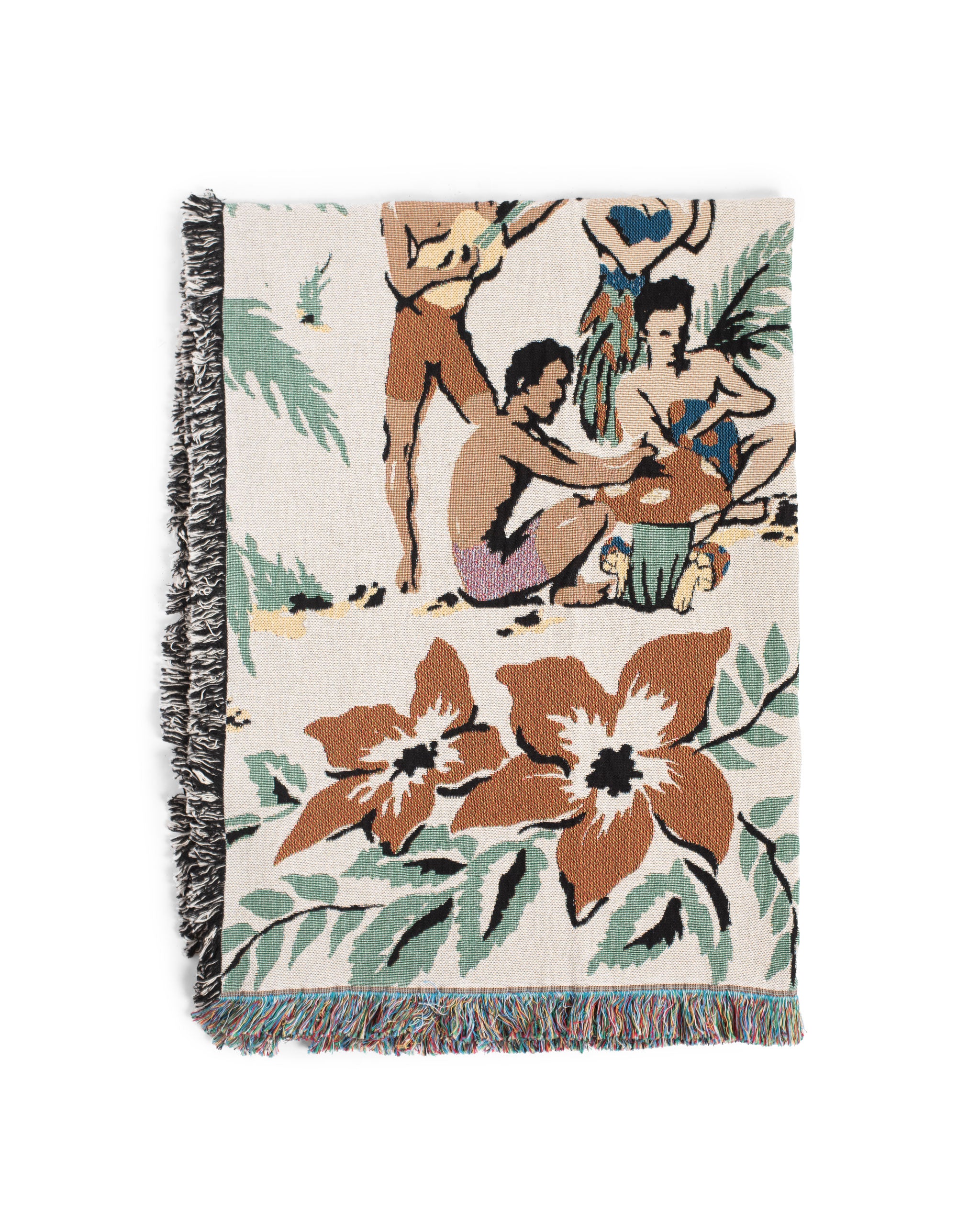 Folded Natural Hawaiian Tropical Motif All over Print Cotton Throw Blanket