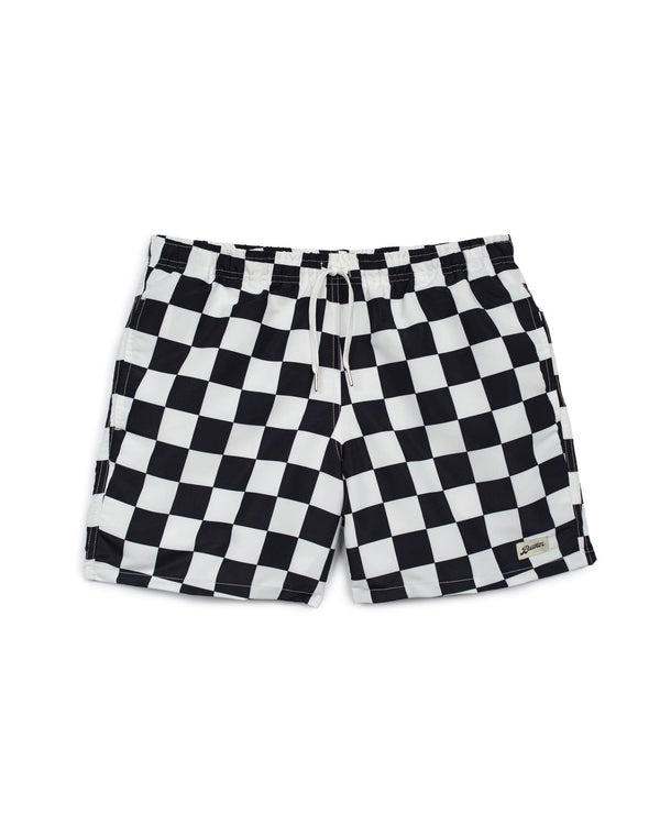 Black and white Bather checkerboard swim trunk