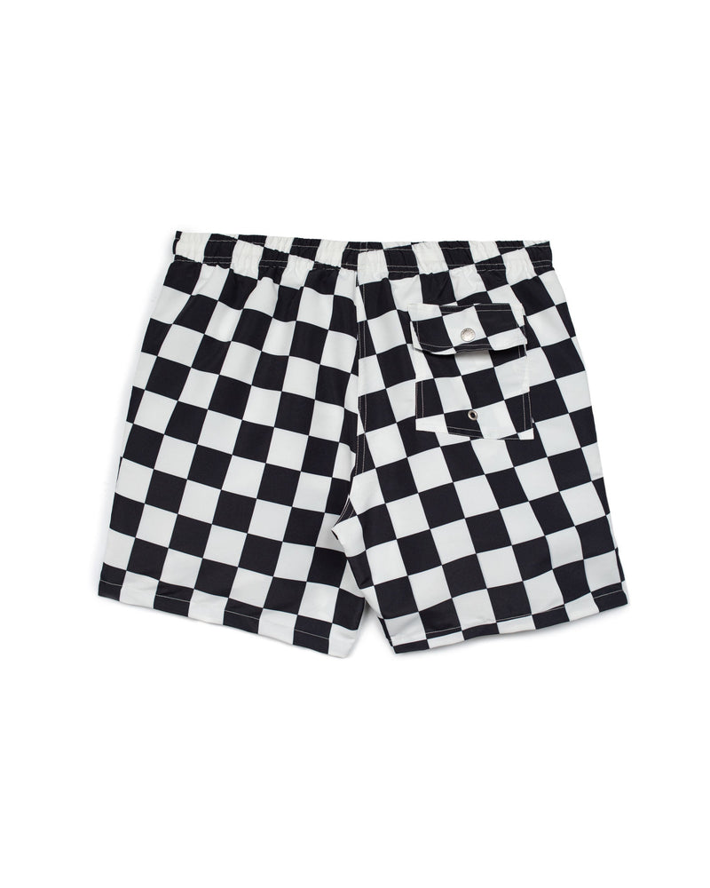 Black Checkerboard Swim Trunk