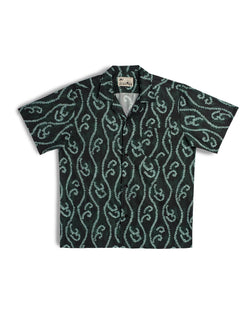 green Bather camp shirt with white shibori dye pattern