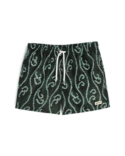 green Bather swim trunk with white shibori dye pattern