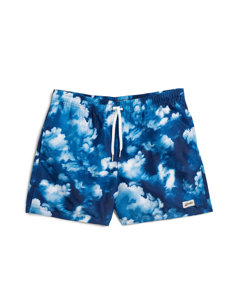 blue Bather swim trunk with white cloud pattern