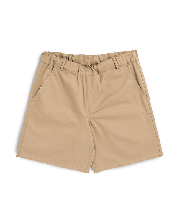 khaki Bather shorts with hidden elastic waistband and belt loops