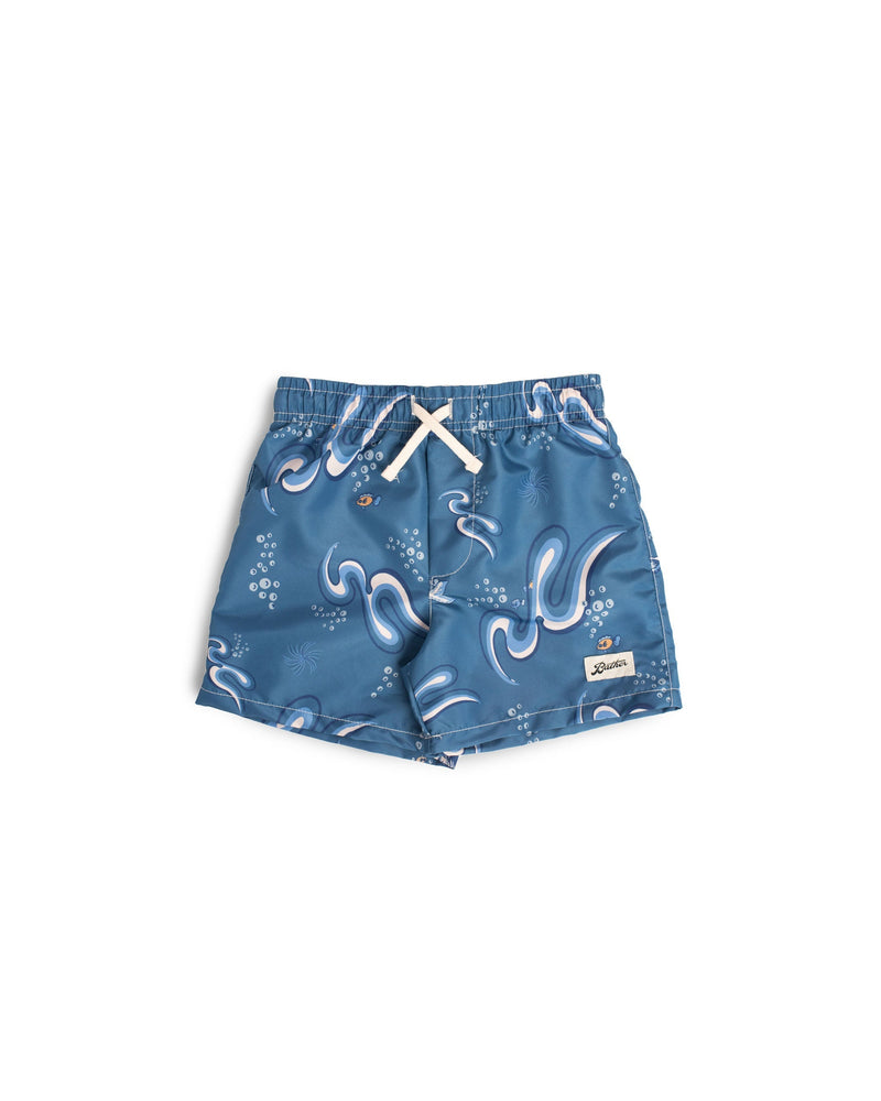 blue Bather kids swim trunk with siren pattern