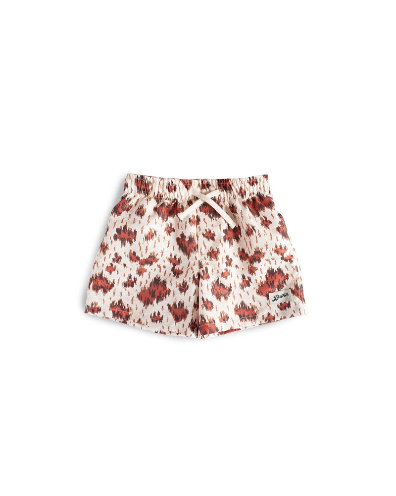 light brown Bather kids swim trunk with red leopard pattern 