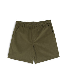 olive green Bather leisure short with hidden elastic waistband and belt loops