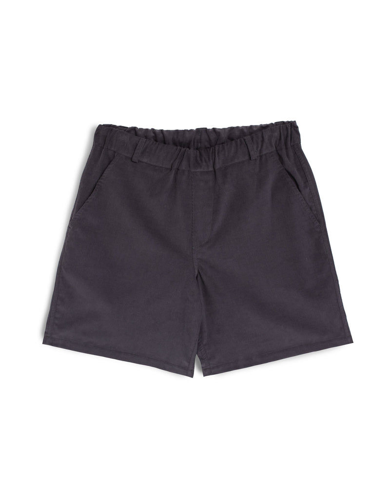 plum Bather corduroy shorts with hidden elastic waistband and belt loops