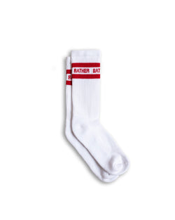 white Bather socks with 2 red stripes