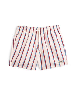 white Bather swim trunk with red and blue stripes