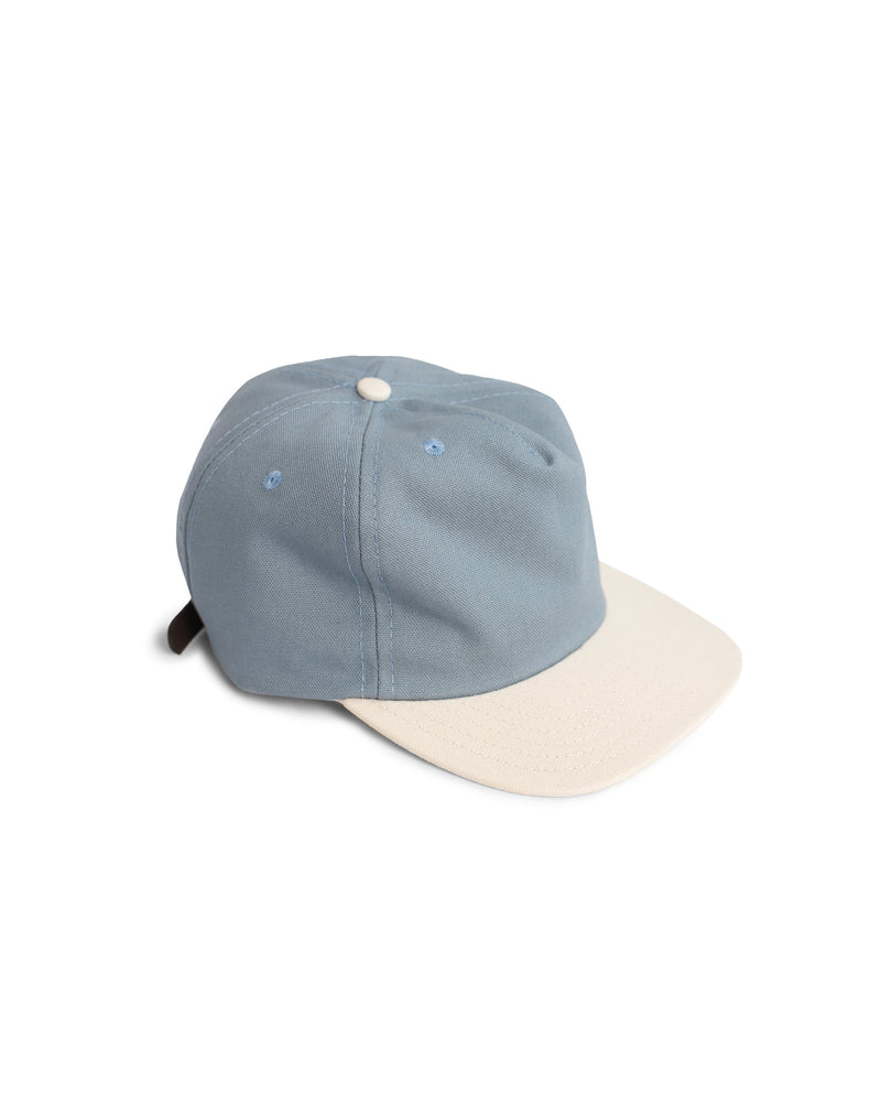 Bather hat with white brim and light blue panels