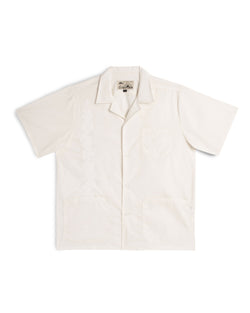 white Bather camp shirt with white embroidered floral pattern 