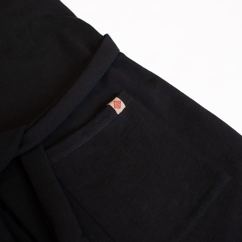 Detail view of Bather hooded robe in black terry cotton