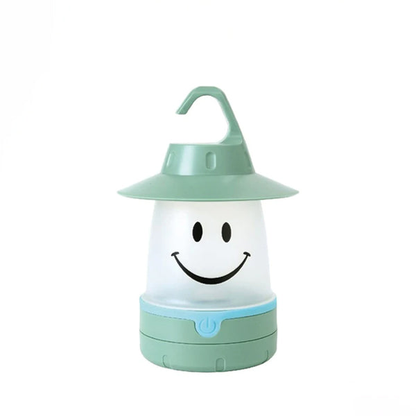 image of mint coloured LED lantern with smiley face in the middle